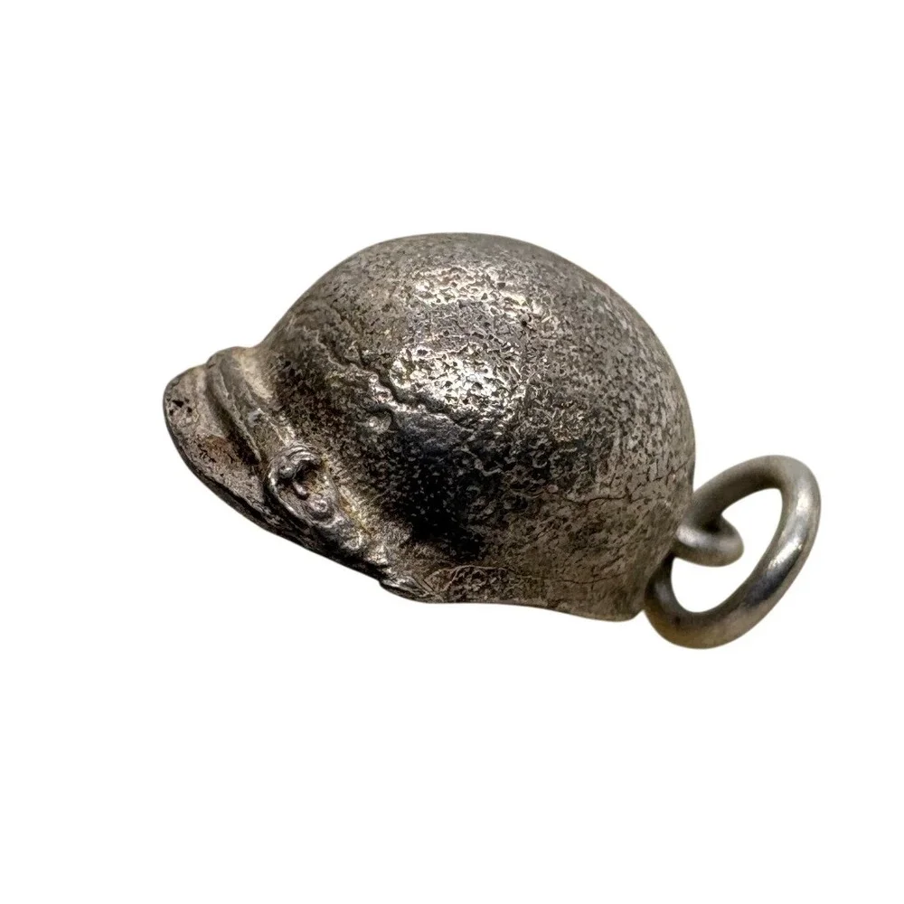 Vintage Military Combat Helmet Charm Silver Tone Non-Magnetic M1 Style Pendant